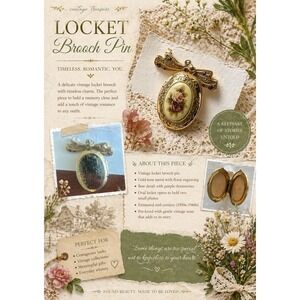 Dangle Brooch Locket With 3D Pink Rose Granny, Core, Cottage, Core Jewelry
